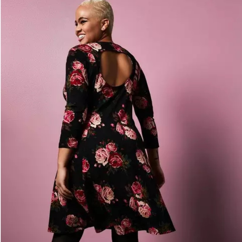 Torrid Betsey Johnson Floral Ponte Skater Dress With Back Cutout